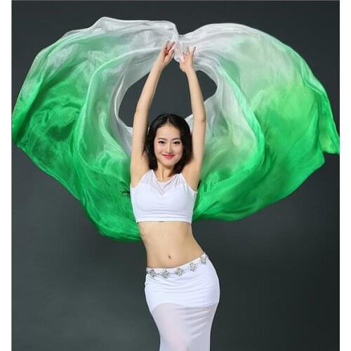 Professional Bellydance Silk Veil Light 5mm Real Silk Hand Rolled Edges Solid Gradient Color 250*114cm Adults Free Shipping