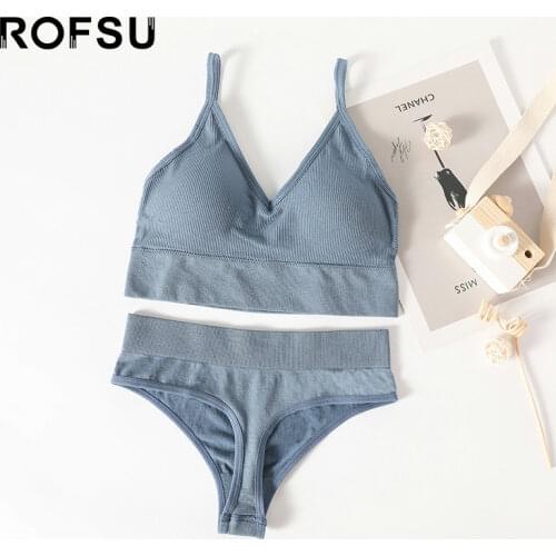 RMW Bra Thong Set Womens Underwear Sexy Lingerie Crop Top Bralette & Seamless G-String Female Push Up Brassiere Sleepwears
