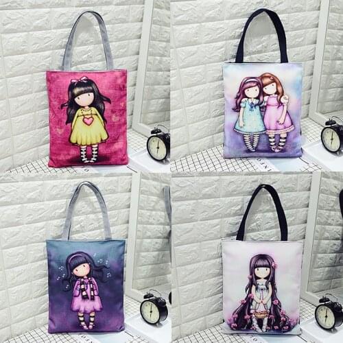 Cartoom Girl Canvas Bag Korean Version Portable Canvas Bag Create Literature and Art Girl Shoulder Bag Reusable Shopping Bags