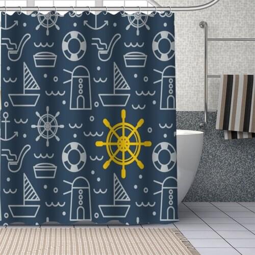 Cartoon Anchor Shower Curtains Waterproof Fabric Cloth Bathroom Decoration Supply Washable Bath Room Curtain Douche With Hooks