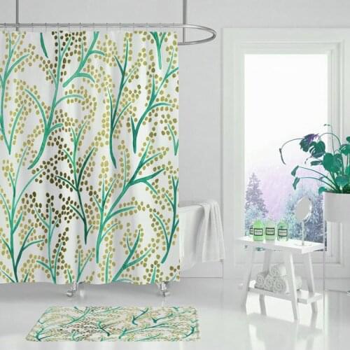 Shower curtain printing waterproof green plant flower curtain washable fabric shower curtain bathroom 180x180cm