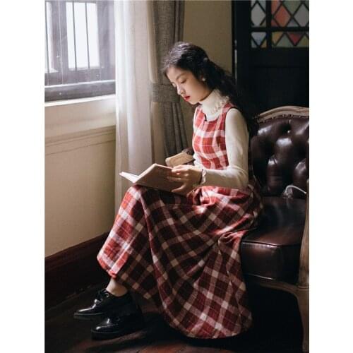 2019 new fashion womens clothing Plaid dress + sweater