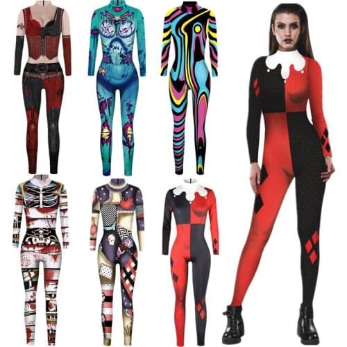 Harleen Quinzel Cosplay Adult Kids Sexy Jumpsuit Catsuit Character Costumes Zentai Halloween Women Bodysuit Fancy Dress
