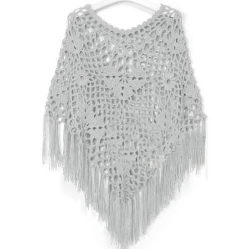 Summer Autumn Women Batwing Knitwear Hooks Hollowed-out Knitted Tassel Loose Pullover Cloak Bat Shawl Tops Outwear Blouse