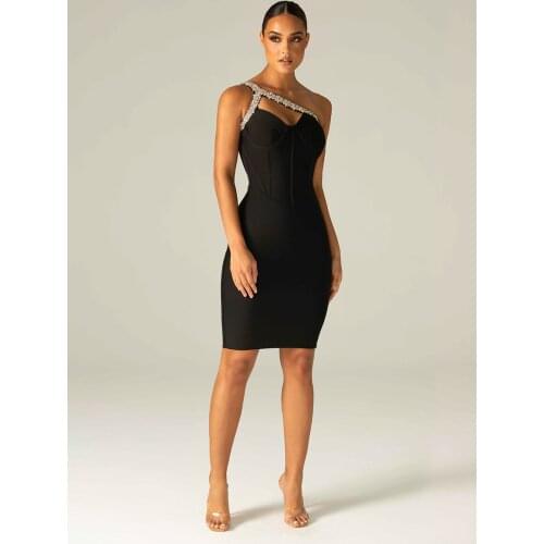 2021 New Arrival Black Mini Bodycon Sleeveless V Neck Bandage Dress Ladies Elegant Party Dress Vestidos