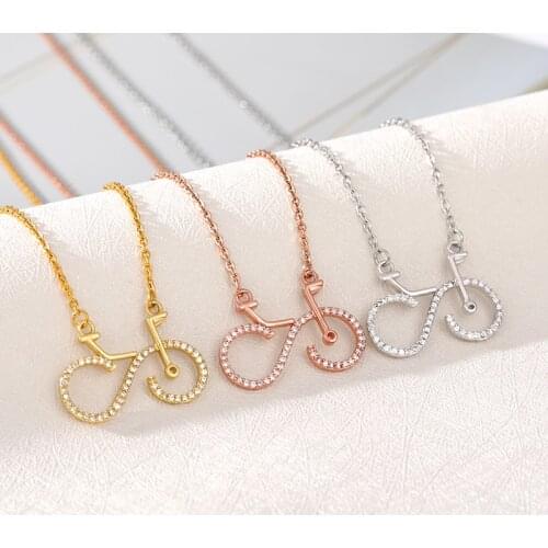 2020 New Bike Bicycle Zircon Crystal Pendant Necklaces For Women Girls Choker Collar Chain Female Jewelry Gifts For Wedding