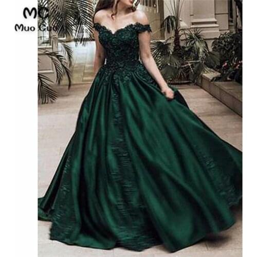 Teal A-Line Off Shoulder Evening Dresses Long with Appliques V-Neck Short Sleeve Formal Evening Party Dress for Women