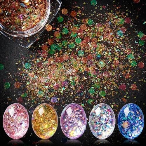 1 Box Holographic Mixed Hexagon Shape Chunky Nail Glitter Silver Sequins Laser Sparkly Flakes Slices Manicure Nails Art Decor