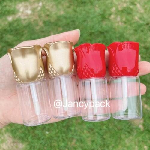 10ml cute gold red Rose Flower Shaped Cap Empty Lip Gloss Tubes Transparent DIY Lip Balm Bottle Containers Refillable Bottle