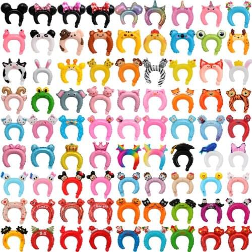 100pcs/set Cartoon Animal Hair Hoop Balloon Pink Unicorn Crown Aluminum Film Headband Balloon Kids Toy Birthday Party Decoration