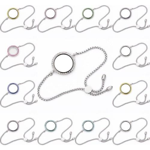 5Pcs/Lot 30mm Crystal Aroma Perfume Locket Aromatherapy Glass Pendant Adjustable Chain Bracelet Diy Women Keepsake Gift Jewelry