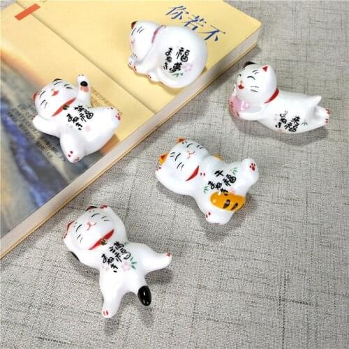 5PCS/lot Lovely Lucky Cat Ceramic Chopstick Spoon Rest Holder Pen Rack DIY Home Table Decor