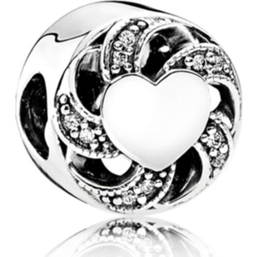 5PCS Silver Color Cubic Zirconia Heart Hollow Bead Metal Hollow Charm Fit Original DIY Bracelets&Bangle DIY Accessories Jewelry