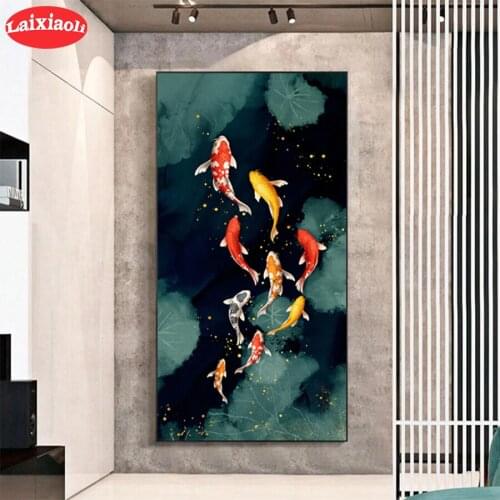 5D round Diamond Embroidery Nine fish map wealth Picture Of Diamond Painting Full Square Mosaic Cross Stitch Handmade Gift