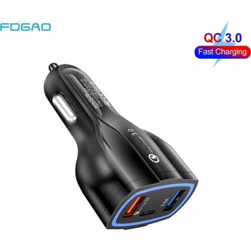FDGAO QC 3.0 Car Charger 3-Ports USB Quick Charge 3.0 Type C Fast Charger for Car Phone Charging Adapter for iPhone 12 11 XR XS
