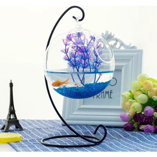 Free Shipping Diameter=15cm Glass Fishbowl Home Decoration Height=30cm Big Size Metal Stand Transparent Hanging Terrarium Vase
