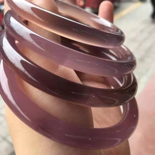 Natural Chalcedony Grayish purple bracelets women Circular handcarved jade bangle jewelry jadeite bangles Real agate bracelet