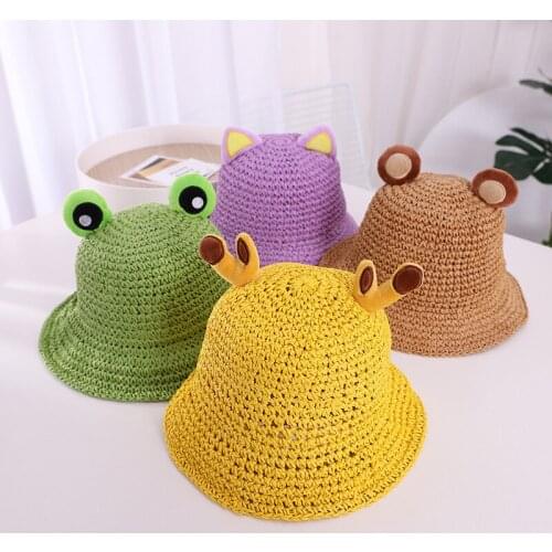 Kids Large Brim Sun Protection Hat Foldable Beach Sun Hats Gangster Hat Straw Summer Hats for Boys and Girls