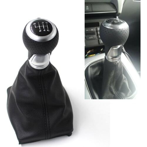 For Audi A4 S4 B8 8K A5 8T Q5 8R S Line 07-15 Gear Shift Knob 5 speed 6 Speed Leather Chrome or Red Ring CNWAGNER