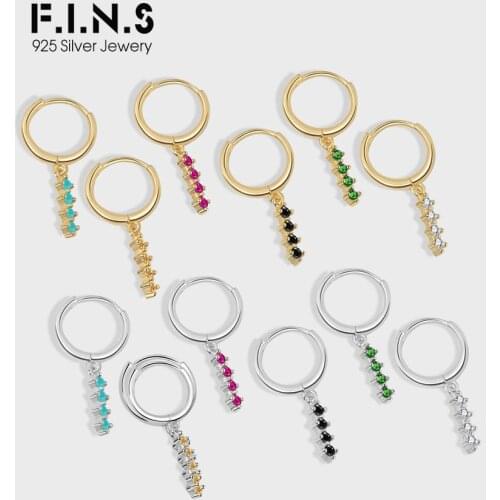 F.I.N.S 925 Silver Huggie Hoops Earrings for Women with Cubic Zirconia 12 Colors Gold Color Vertical Bar Statement Fine Jewelry