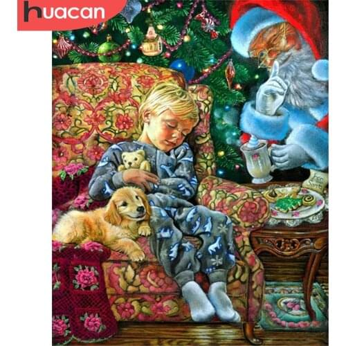 HUACAN DIY Diamond Painting Christmas Mosaic Rhinestone Cross Stitch Figure Full Square Diamond Embroidery Santa Claus Wall Art