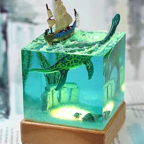 Handicraft Resin Wenchuang products creative gifts marine ornamentsCreative Sailing Dinosaur Square Night Light