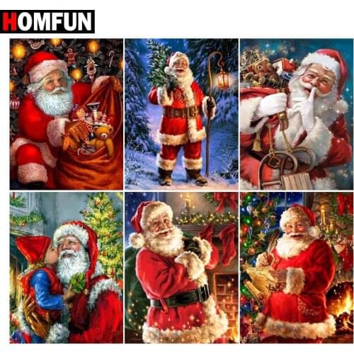 HOMFUN Paint With Diamond Embroidery "Santa claus red" Diamond Painting Full Square Round Picture Of Rhinestone Decor
