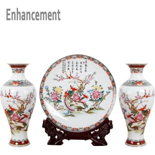 New Arrival Antique Jingdezhen Ceramic Vase Platet Set Classical Chinese Traditional High Grade New Vases Flower Porcelain Vase