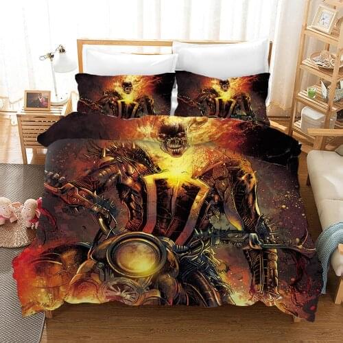Duvet Cover 3D Death flame skull hellemissary immortal Knight Cartoon Bedding Sets King Queen full Twin Size 3pcs PillowCase