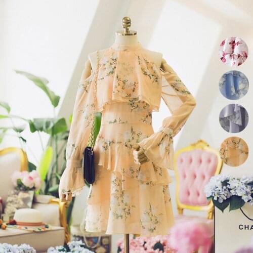 Korean Drama TV Whats Wrong With Secretary Kim Park Min Young JENNIE Same Style Ruffle Floral Chiffon Bohemia Off Shoulder Dress