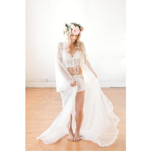 Pure Lace Pajamas Floor Length Applique Tulle Nightwear Party Show Porm Wedding Dresses Sexy Nightgown