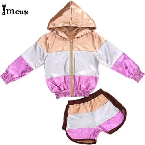 Imcute Baby Girl Hooded Jacket + Shorts Casual Outfit Smooth Zipper Elastic Waist Loose Spring Clothing Kids Girls Clothes
