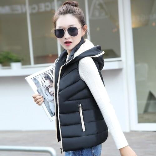 Jacket Vest down Cotton Vest Womens Fall Winter Hooded Coat Short Chic Loose Cotton Clothes Vest Chaleco Mujer