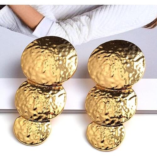Fashion Exaggerated Gold Metal Round Drop Earring Retro Punk Big Geometric Earrings Vintage Jewelry Accessories