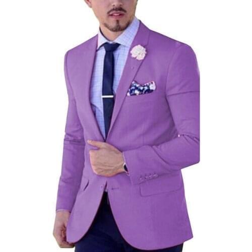 Purple Notch Lapel Costume Homme Mens Suit 2 Pieces Casual Business Tuxedos Tailcoat Groomsmen For Wedding (Blazer+Pants)