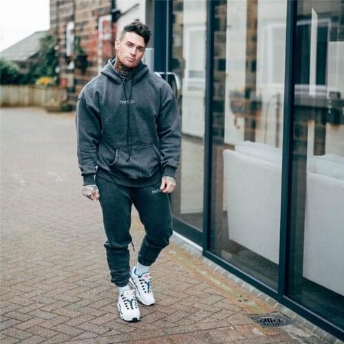 New Male Hoodies Tracksuit Fashion Running 2020 Autumn Mens Sportswear Two Piece Sets Cotton Thick Hoodies+Pants Sporting Suit