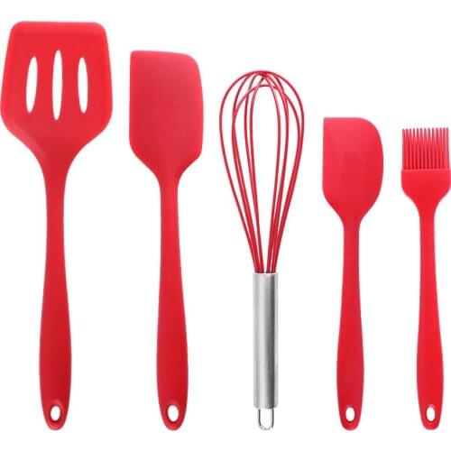 Silicone Kitchenware 5-piece Set Silicone Leaky Shovel Scraper Brush Egg Beater Kitchen Cooking Tools Set