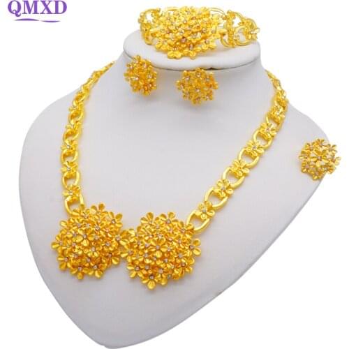 Jewellery set 24K gold Color dubai African bridal gifts Wedding Ornament jewelry sets for women necklace earrings set