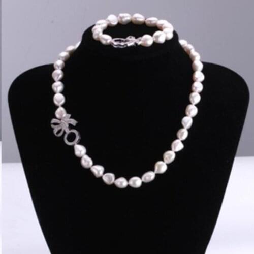 Set of 11-12mm south sea white baroque pearl necklace 18"&bracelet 7.5-8"