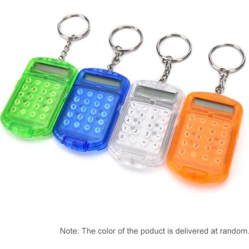 Portable Mini Calculator with Keychain 8 Digits Display Plastic Casing Pocket Size Calculator for School Supplies Random Color