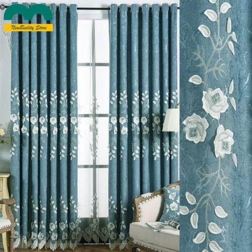 Luxury Chenille Curtains for Living Dining Room Bedroom Blackout Window Drapes Embossed Embroidered Curtains Customized