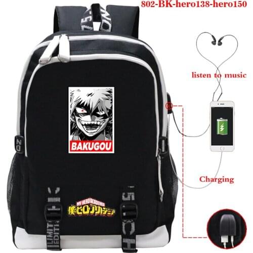 Boku No Hero Academia Backpack USB Charge School Bag for Teenage Girls Boys Capacity Laptop Back Pack Plecak Mochilas Boys Girls