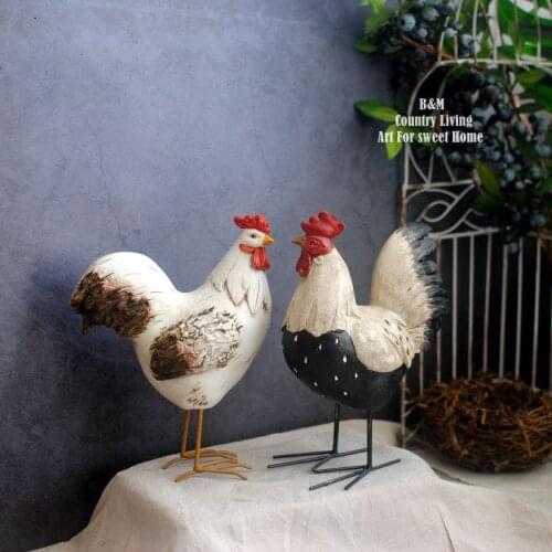 Garden Art Rooster Statues Decoration Resin Chicken Animal Figurine Cock Ornament for Home Decorative Backyard Rooster Decor