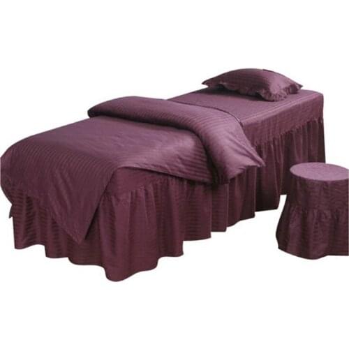 Beauty Salons Body Massage Stripe Bed Sheet Four-piece Set Bar Tuina Beauty Cotton Bedspread+Bedding Bag+Pillowcase+Stool mask