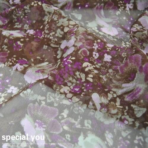 LEO&LIN Brown Purple Flower Silk Georgette Chiffon Light Skirt Shirt Fabric Fabric DIY Patchwork Tissue
