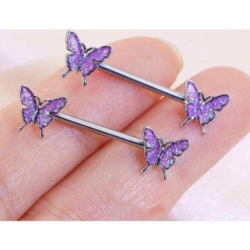 2PCS Nipple Barbell 14g Nipple Piercing Butterfly Nipple Jewelry Nipple Ring Bar Body Piercing Jewelry