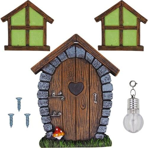 Fairy Gnome Home Miniature Windows and Doors with Cat Lights Are Suitable for Tree Decoration Garden Decoration