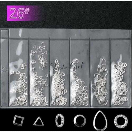 Mixed 6 style sliver metal Triangle Square Ellipse Drop Shape 3d nail art decorations alloy manicure Accessories Supplies Tools