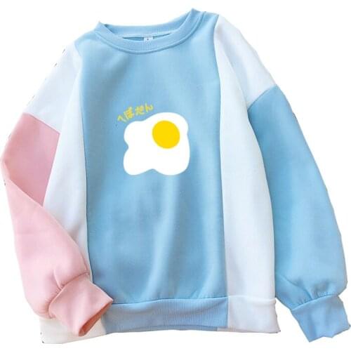 Sudadera Mujer 2018 Autumn Fleece Hoodies Women Casual Long Sleeve Kawaii Omelette Pullovers Ladys Jumper Patchwork Sweatshirts