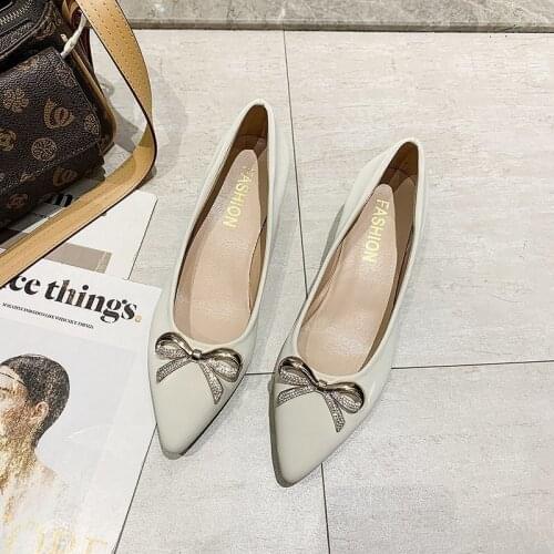 Nice New Natural Genuine Leather High Heels Women Slingbacks Shoes Pointed Toe Shallow Mouth Shoes Bowknot Flat Footwear Spring
